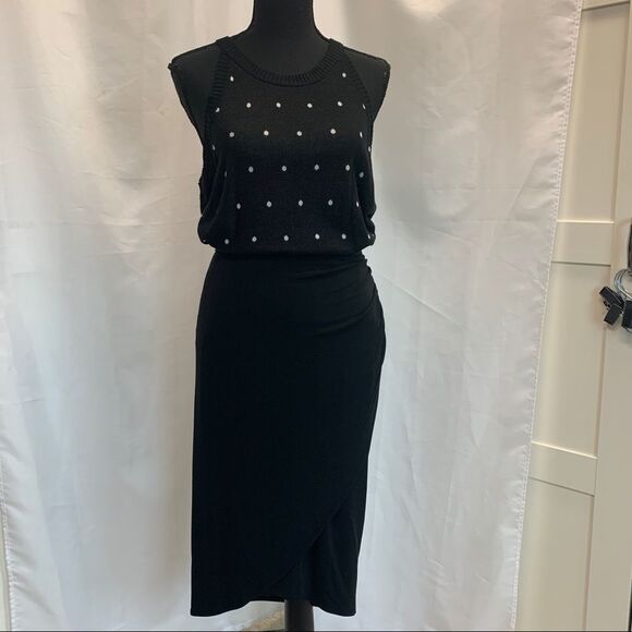 𝅺BELLE By Belldini Black white polkadot knit tank top sweater Sz L NWT - Picture 2 of 11